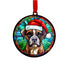 Boxer in Santa Hat Suncatcher Decoration